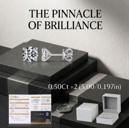 Solitaire Four Prong Moissanite Diamond Stud Earrings