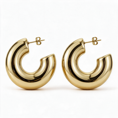 Thick Round Chunky Hoop Earrings