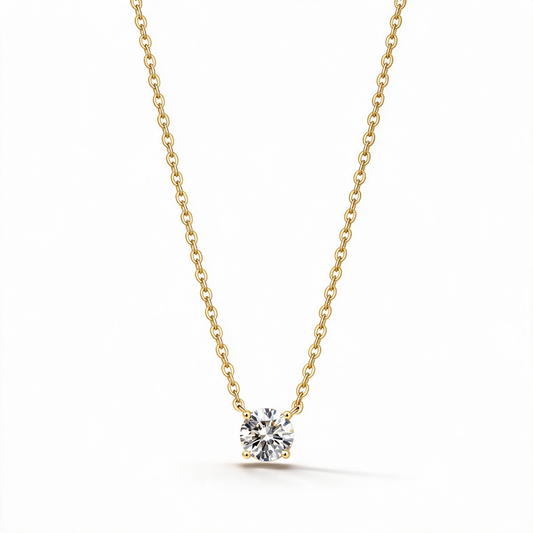Single Cubic Zirconia Diamond Pendant Necklace