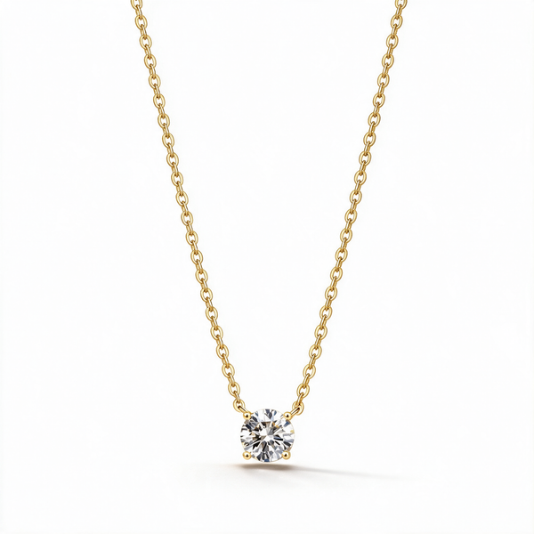 Single Cubic Zirconia Diamond Pendant Necklace