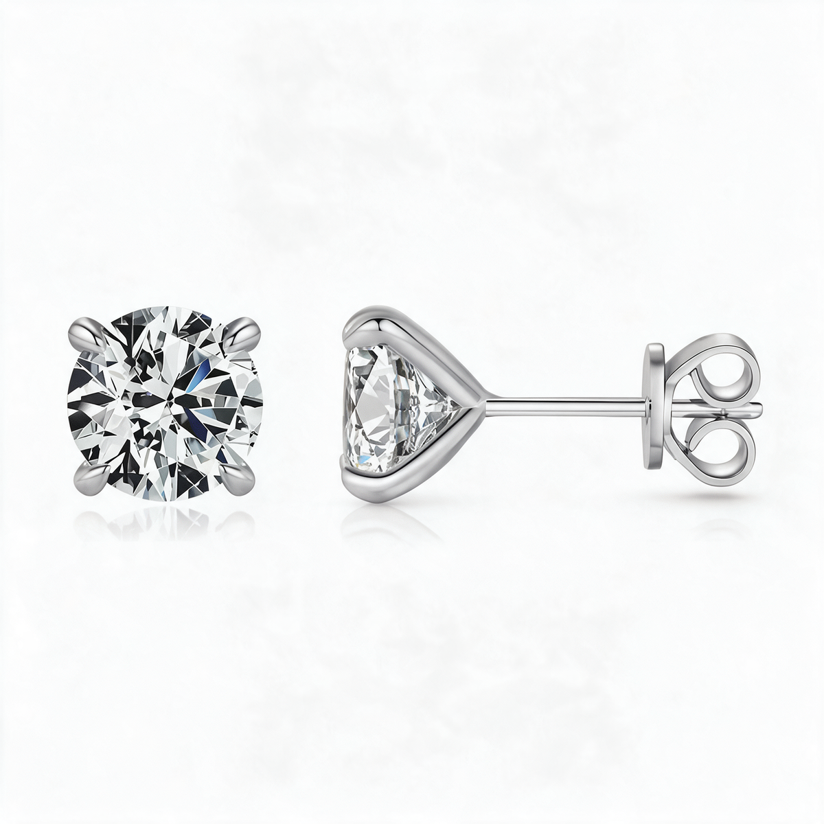 Solitaire Four Prong Moissanite Diamond Stud Earrings