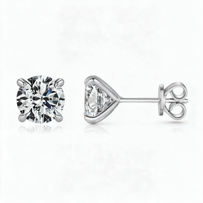 Solitaire Four Prong Moissanite Diamond Stud Earrings