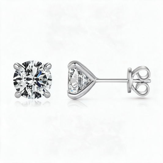 Solitaire Four Prong Moissanite Diamond Stud Earrings