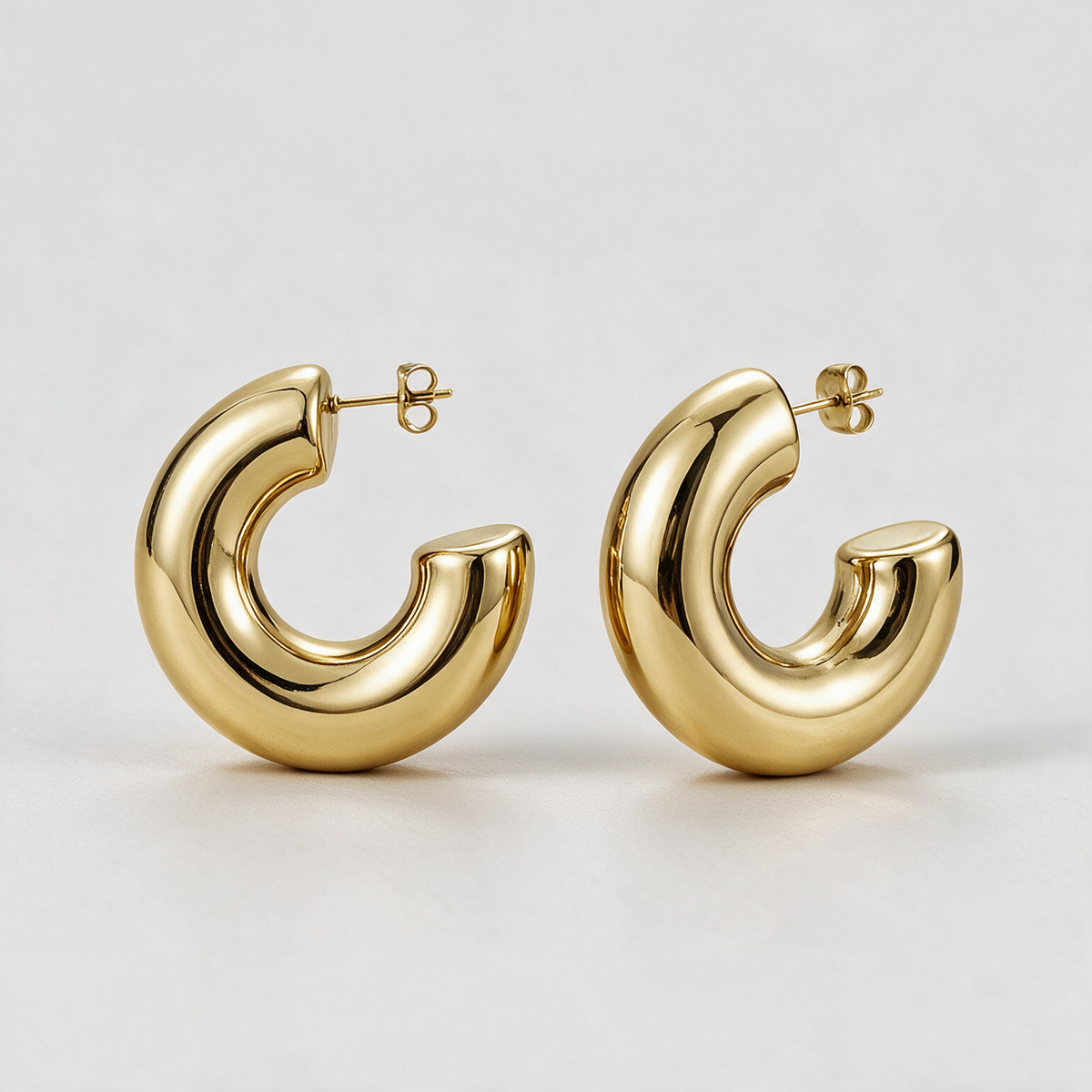 Thick Round Chunky Hoop Earrings