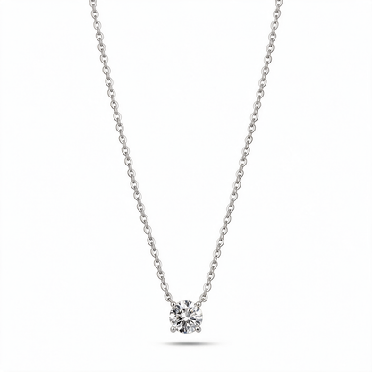 Single Cubic Zirconia Diamond Pendant Necklace
