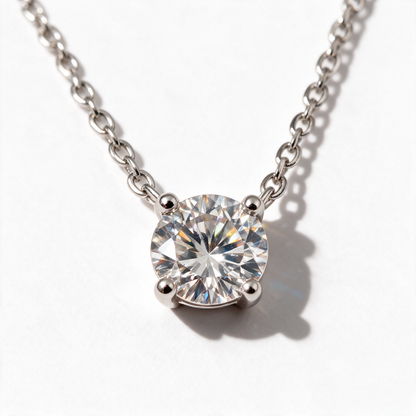 Single Cubic Zirconia Diamond Pendant Necklace