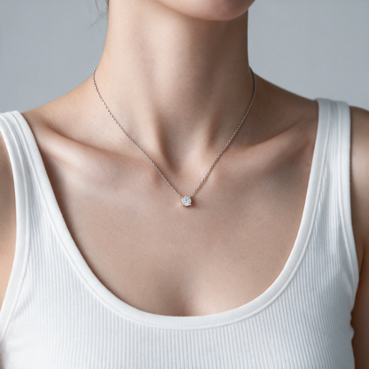 Single Cubic Zirconia Diamond Pendant Necklace