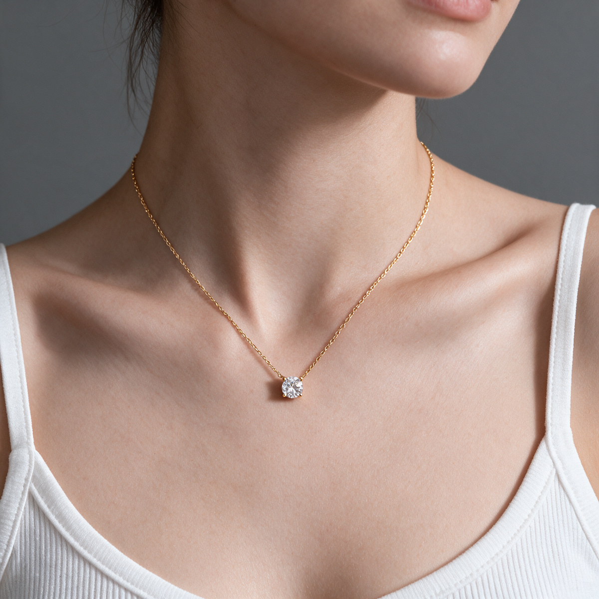 Single Cubic Zirconia Diamond Pendant Necklace