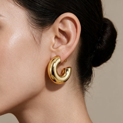 Thick Round Chunky Hoop Earrings