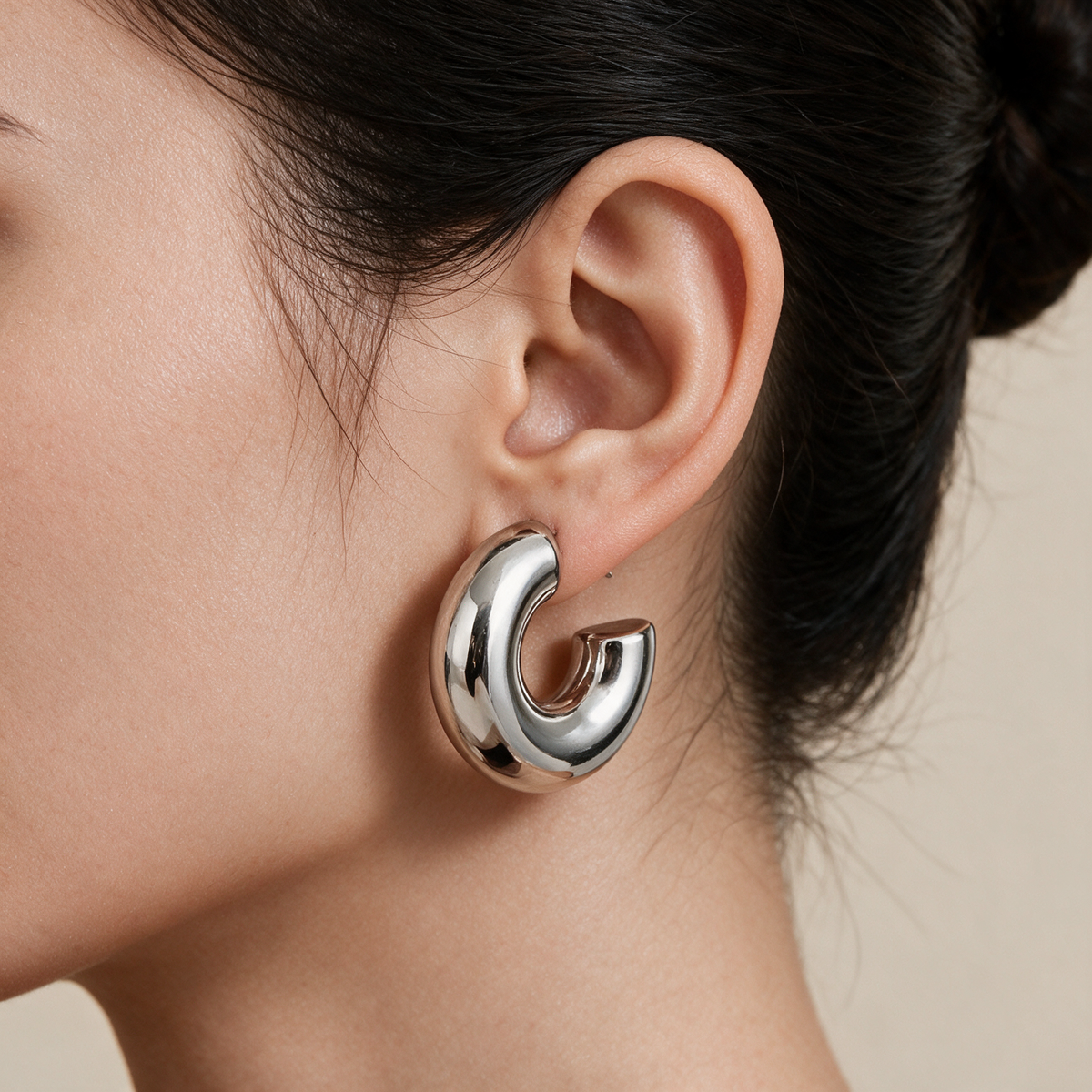 Thick Round Chunky Hoop Earrings