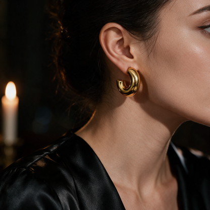Thick Round Chunky Hoop Earrings